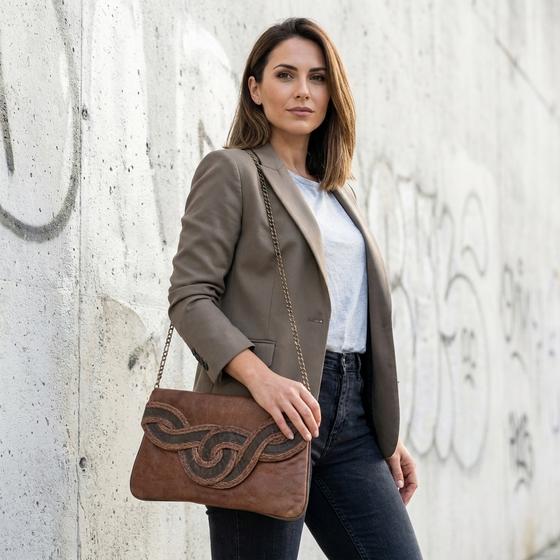 goldmarie Handtasche LIZ Flechtmuster vintage Leder - braun