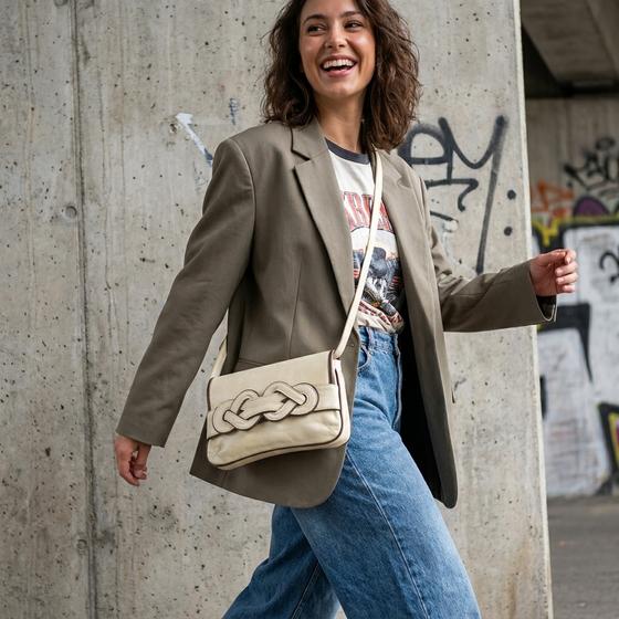 goldmarie Handtasche DOUBLE-8 vintage Leder - creme 
