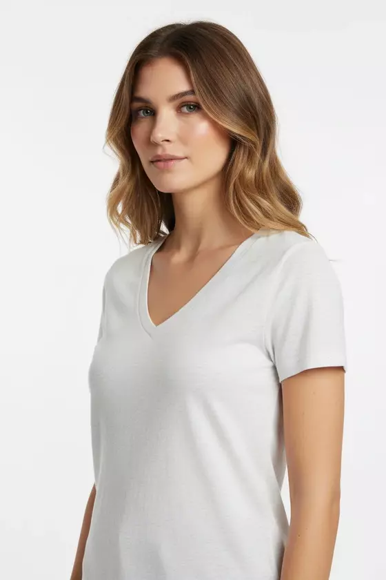 goldmarie LOVE PEACE MOIN T-shirt V-Neck - hellgrau melange 
