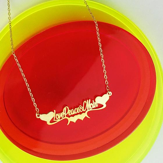 goldmarie Kette LOVE PEACE MOIN Schriftzug mit Herz - Stahl vergoldet