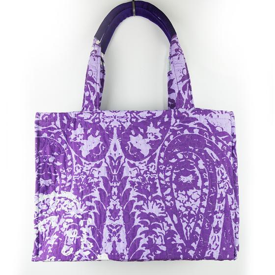 goldmarie Lilac Tasche LOVE PEACE MOIN - Nr. 1 - Vintage-Stoff Recycelt - upcycling Einzelstück - lavendel-goldgelb