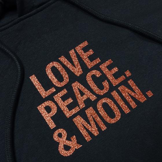 goldmarie Hoodie Short LOVE PEACE MOIN - schwarz-kupfer mit Glitzer 