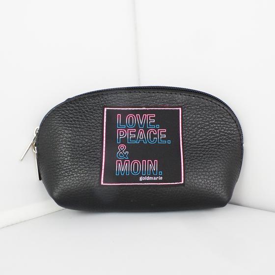 goldmarie Lotte-Kosmetiktasche LOVE PEACE MOIN Neonschrift Label - Leder - schwarz - 18x11cm 