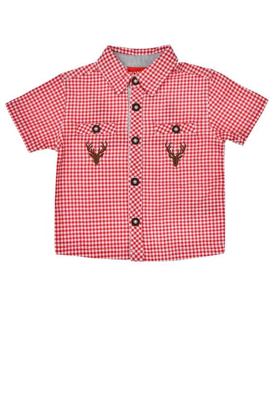 Karohemd "Hirsch", Baumwolle, rot-weiß