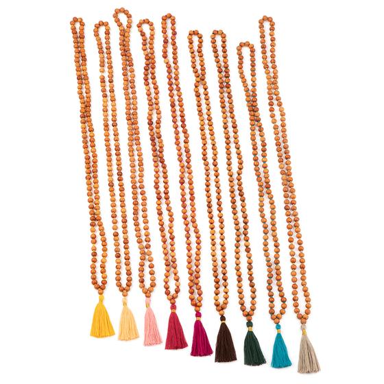 Mala Yoga Kette mit Sandelholz-Duft, farbige Quaste, 108 Perlen