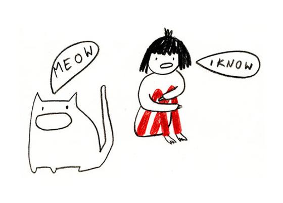 Postkarte Meow - I know von Slinga Illustration