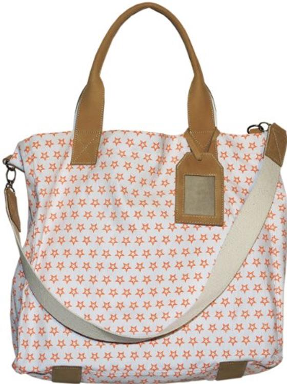 goldmarie Shopper Tasche STERNE MUSTER - Canvas mit Leder - 35x39cm