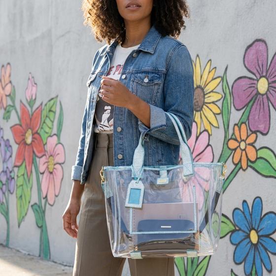 goldmarie Shopper Tasche YOGA BABE transparent-weiß-türkis
