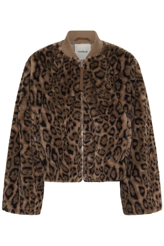 SOAKED Bomber Jacke Teddyfell SLEstacia Leo-Muster 30409649 -  braun-schwarz