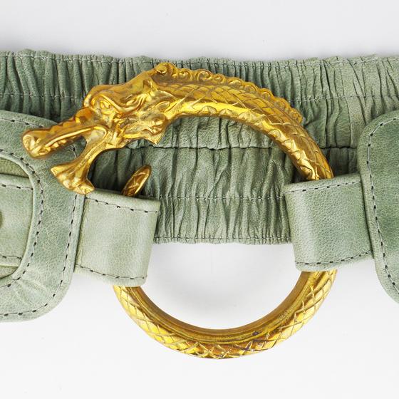 goldmarie Taillengürtel DRACHE graugrün-brass