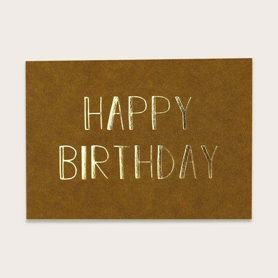 ava&yves Postkarte - Goldeffekt Braun Happy Birthday