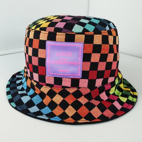 goldmarie Bucket Hat Hut LOVE PEACE MOIN - JEANS Recycelt - denim schwarz - reversible LOVE IS MY SUPERPOWER