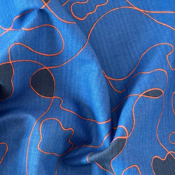 HOKKOH 1026-1225 Linienfluss japanischer Baumwollstoff mit organischem Linienmuster in Blau und Beige