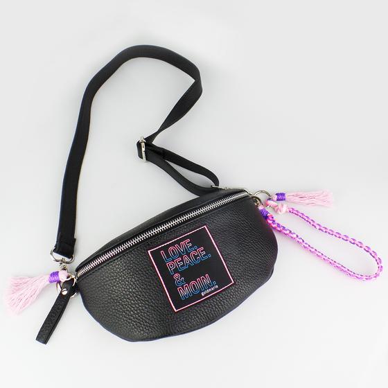 goldmarie Gürteltasche HIPBAG LOVE PEACE MOIN Neonschrift Label - Leder schwarz