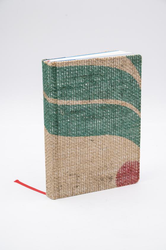 Notizbuch A5, Hülle: Kaffee-Jute_Schönbergers Kaffeegreissler