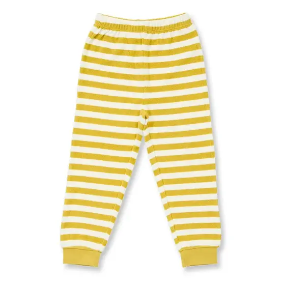 Sense Organics Pyjama Frottee Long John Senfgrau Weiß Geringelt