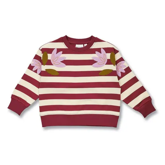 Sense Organics Sweatshirt Dari Flowers Geringelt Weinrot