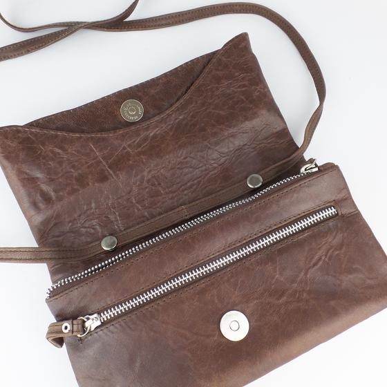 goldmarie Handtasche CHAIN WALLET Leder braun-silber