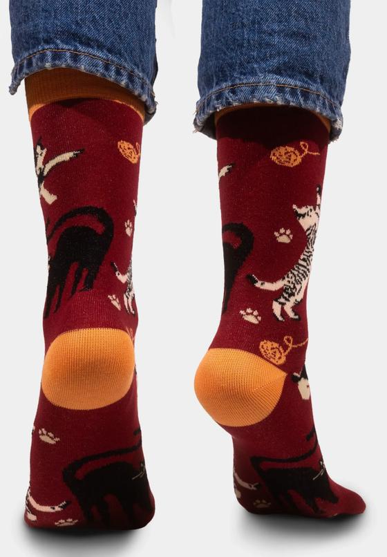 Organic Socken Cats Burgundy