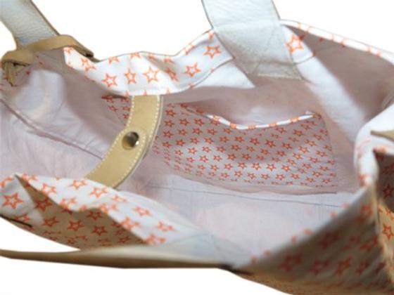 goldmarie Shopper Tasche STERNE MUSTER - Canvas mit Leder - 35x39cm