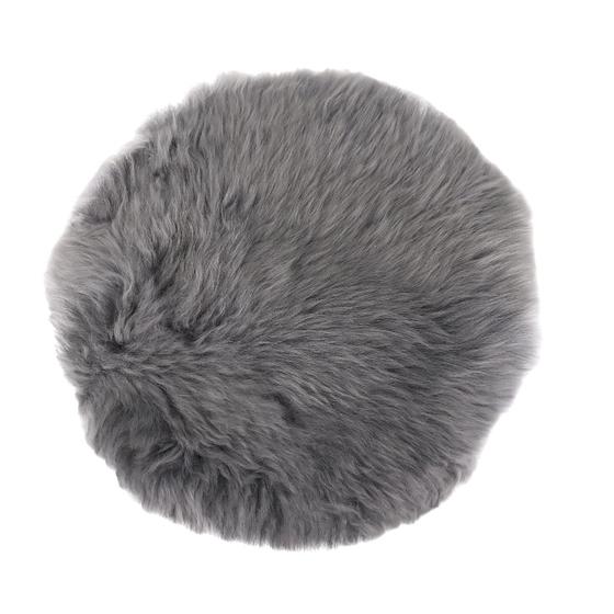 Sitzkissen Lammfell, rund, grau