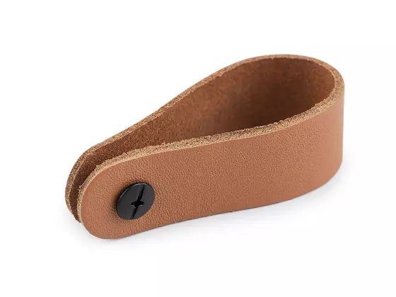 Lederhenkel aus Rindsleder 2 x 15 cm in Naturbraun mit schwarzen Schraubnieten für Taschen und Körbe