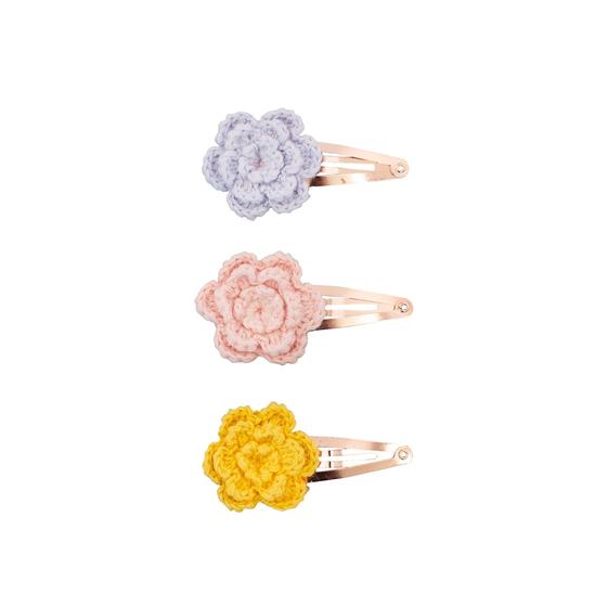 3er-Set Haarspangen "Häkelblumen", 3 Farben pro Set