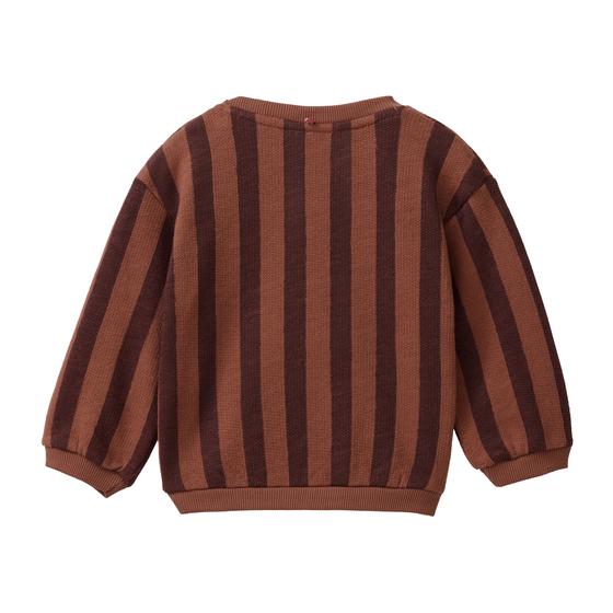 People wear Organic Sweat Pullover Applikation Bear Head Verschwommene Blockstreifen Mahagoni 
