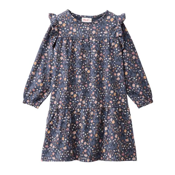 People wear Organic Langarm Kleid Mille Fleur Indigoblau