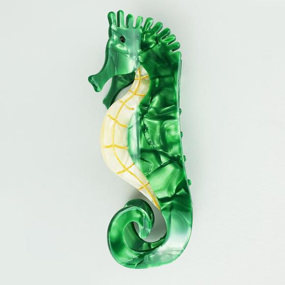  goldmarie Haarklammer SEEPFERDCHEN  - grün-perlmutt - 11cm 