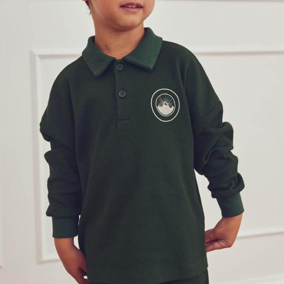 Müsli By Green Coton Waffle Polo Langarm Shirt Forest Green