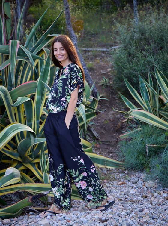 BLACK COLOUR Hose mit Floral Muster BCZENNIA 40915-BF - schwarz