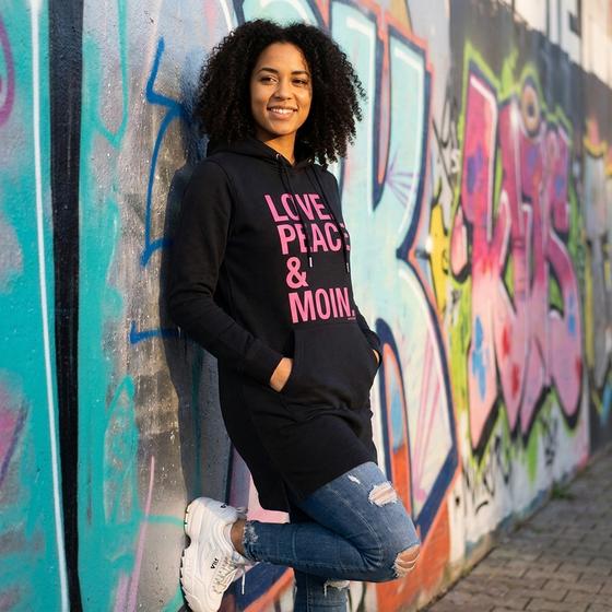 goldmarie Hoodie Sweatkleid LOVE PEACE MOIN - schwarz-pink 