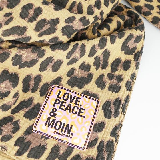 goldmarie Tuch LOVE PEACE MOIN Leo Muster - braun 