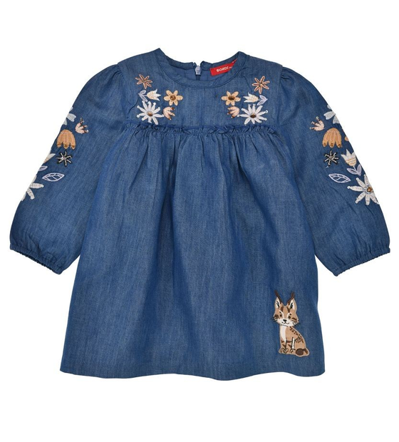 Kleid in Jeansoptik mit Applikationen, Baumwolle