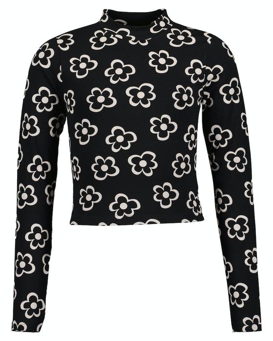 Langarmshirt mit Stehkragen, schwarz