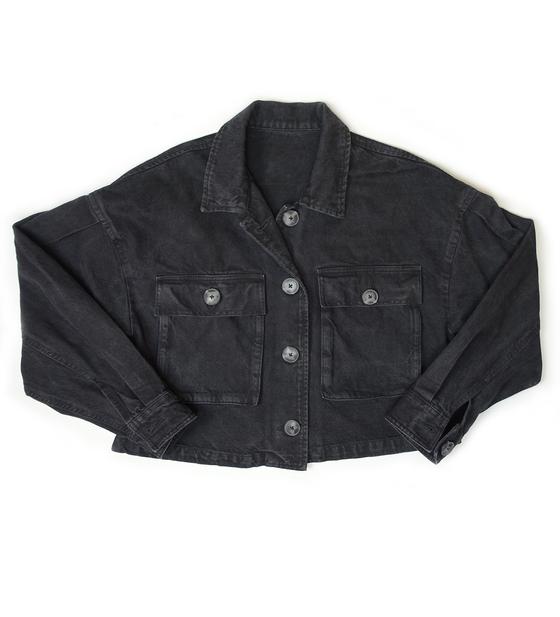 goldmarie Jeansjacke LOVE PEACE MOIN - Ethno Stickmuster mit Pompoms - denim schwarz 