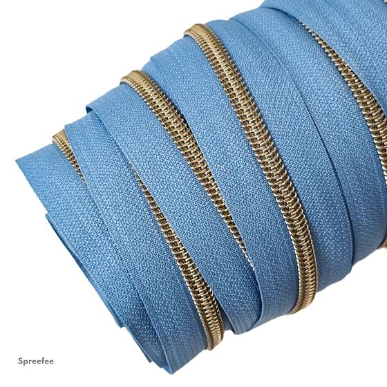 Endlos Reißverschluss stahlblau altmessing metallisiert für Taschen nähen Made in Germany
