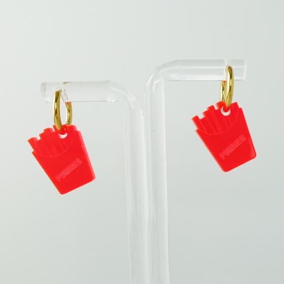 goldmarie Plexi Ohrringe MINI POMMES-TÜTE - neon pink - 2cm