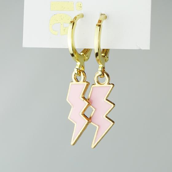 goldmarie Ohrringe Creolen mit Blitz Anhänger - Stahl - gold-rosa