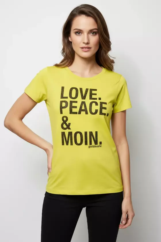 goldmarie  LOVE PEACE MOIN T-shirt Susi - neon pistazie-bronze mit Glitzer 