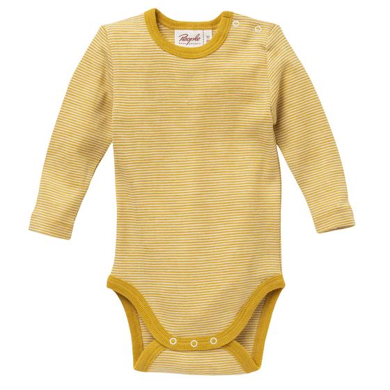 People wear Organic Wolle Seide Body Langarm Senf geringelt