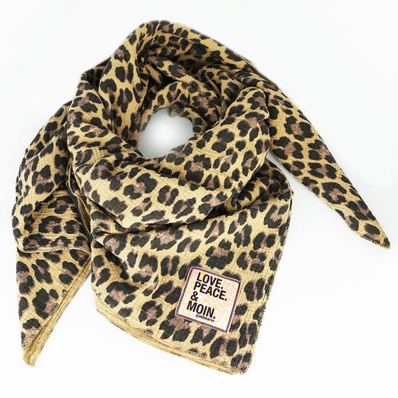 goldmarie Tuch LOVE PEACE MOIN Leo Muster - braun 