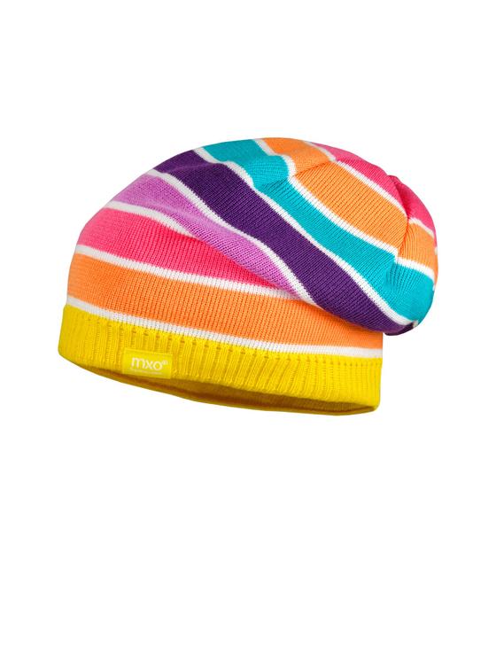Beanie "Ringel", leichter Baumwollstrick, citrus-pink