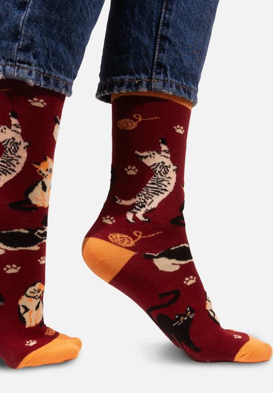 Organic Socken Cats Burgundy