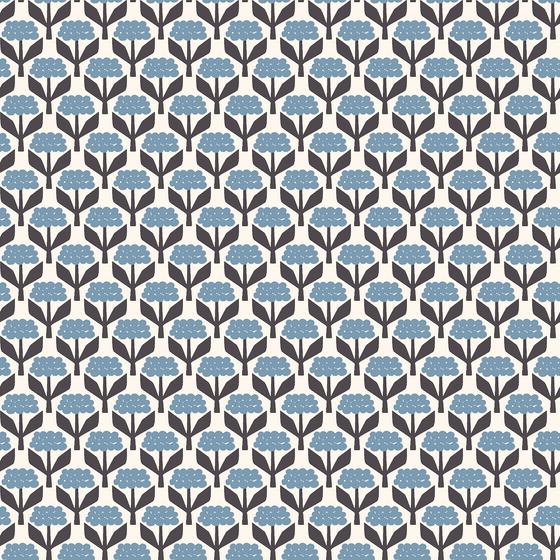 Fox & Flutter von Loes van Oosten für Cotton + Steel mit modernen grafischen Waldmotiven wie dem Square Fox in ruhigen Denimblau-, Rosé- und Grautönen. Ideal für besondere Taschen, Accessoires und Kleidung.