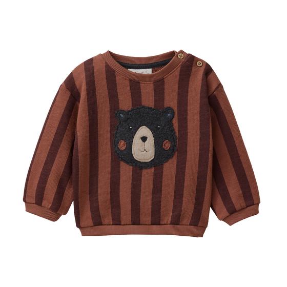 People wear Organic Sweat Pullover Applikation Bear Head Verschwommene Blockstreifen Mahagoni 