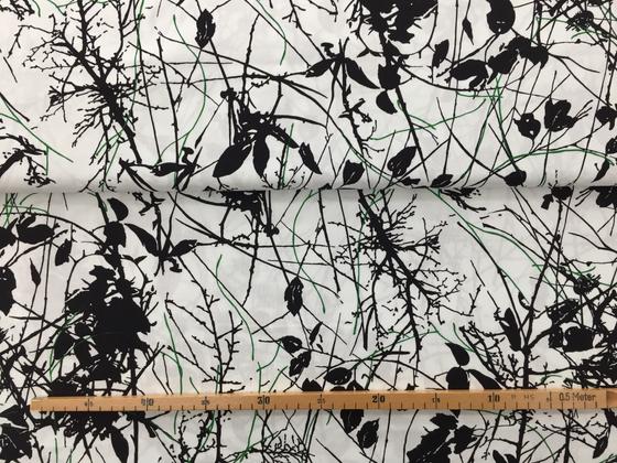 Baumwolle abstrakte Blätter weiß schwarz grün
