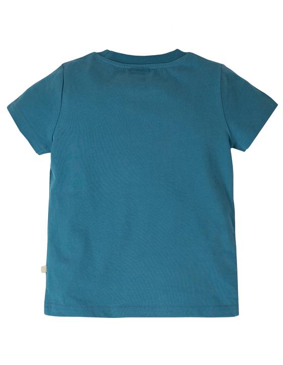 T-Shirt mit Applikation "Dino in Town", blau, Biobaumwolle