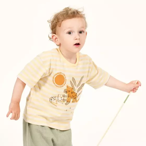Sense Organics T-Shirt Anton Leo Cream Yellow Stripes